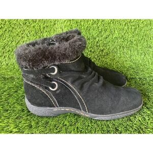 Bass Ellie 7.5 Suede Faux Fur Lined Ankle Boots Black  Shoes 4017-001